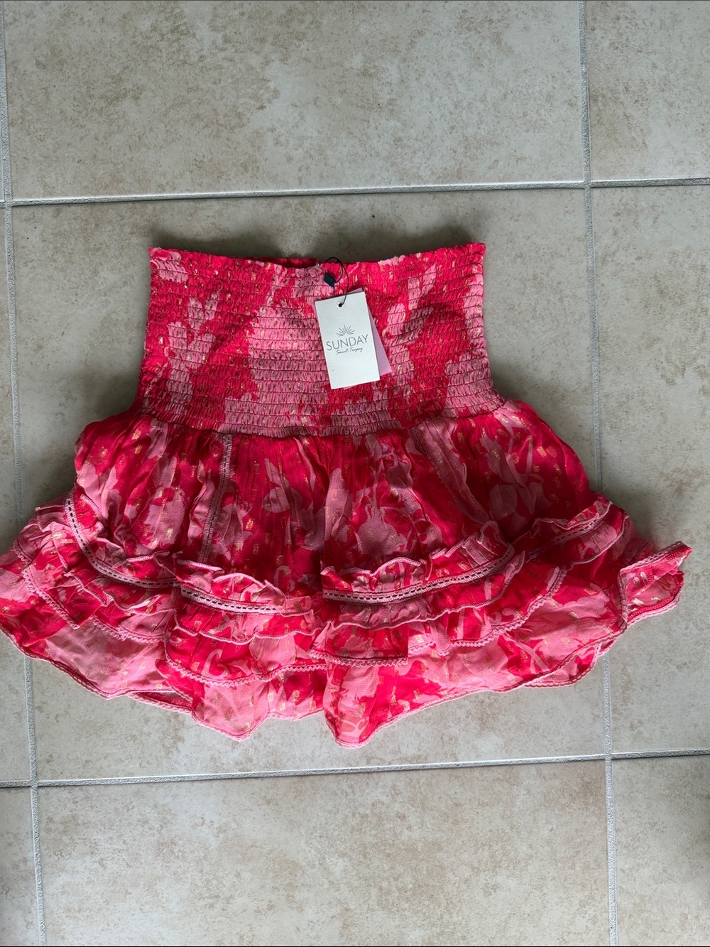 Sunday Saint Tropez size Small Pink Floral Ruffled Mini Skirt